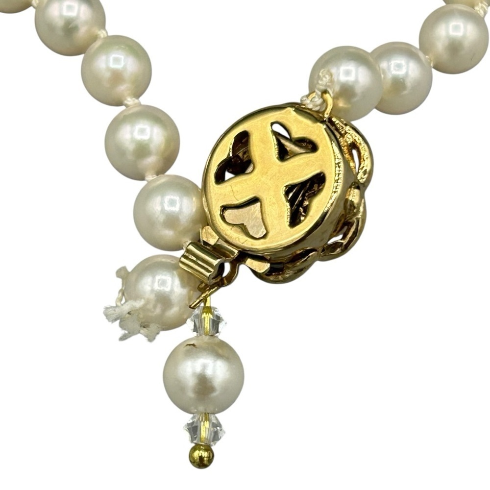 Vintage Neumann Metall Faux Pearl Necklace Floral Gold Clasp 19 inches - Picture 11 of 16